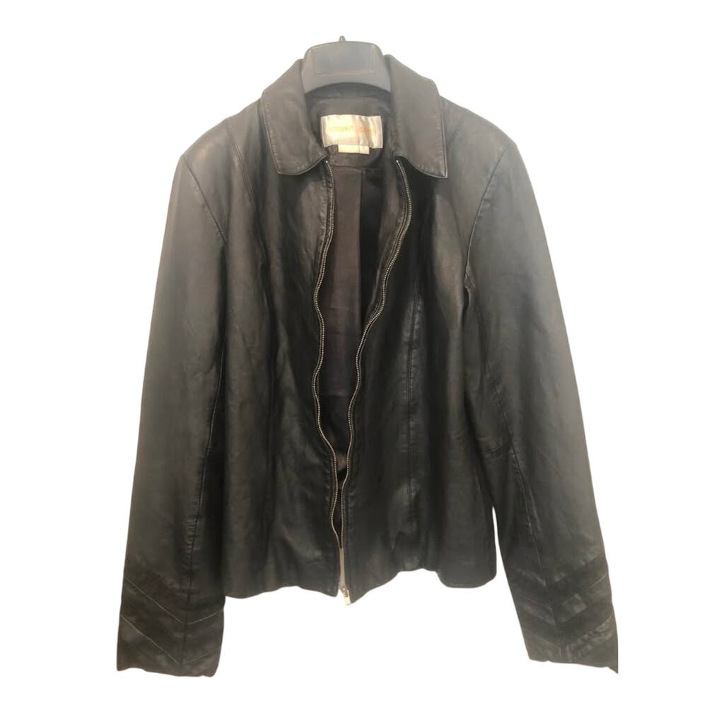 VTG Margaret Godfrey Black Genuine Leather Jacket Women's Size S Y2K Minimalist